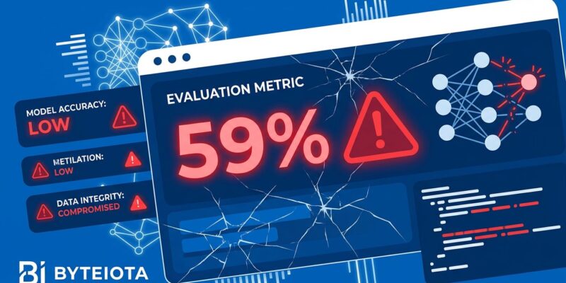 Broken benchmark dashboard showing 59% flawed tests