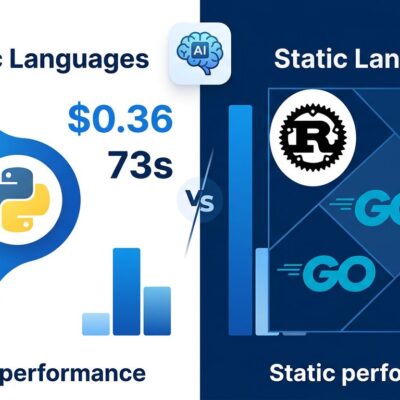 Split-screen comparison showing dynamic vs static languages performance in AI coding