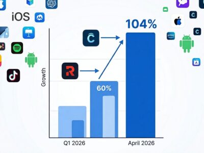 Data visualization showing App Store 104% surge driven by AI tools