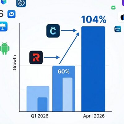 Data visualization showing App Store 104% surge driven by AI tools