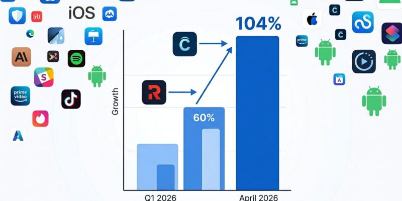 Data visualization showing App Store 104% surge driven by AI tools