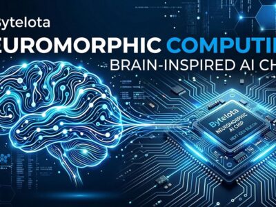 Abstract visualization of neuromorphic computing with neural network connections merging with circuit patterns in blue and white colors