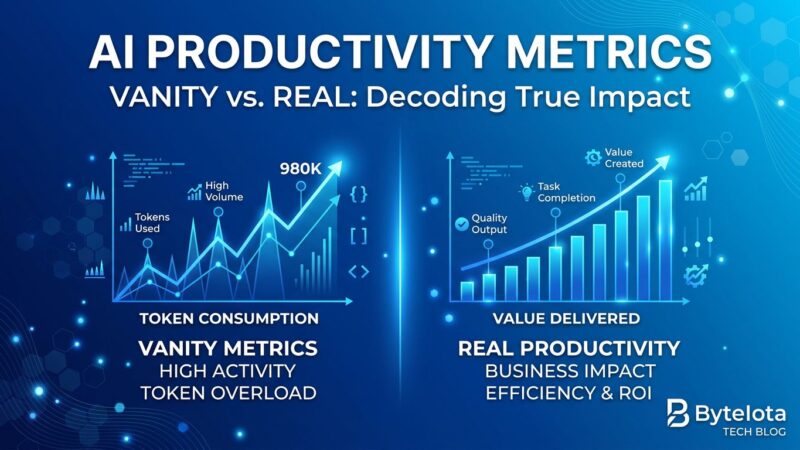 Abstract visualization of AI tokenmaxxing productivity metrics showing blue gradient background with code symbols