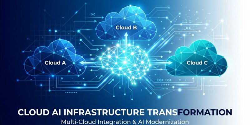 Abstract visualization of cloud AI infrastructure showing OpenAI breaking free from Microsoft exclusivity to join AWS Bedrock multi-cloud ecosystem
