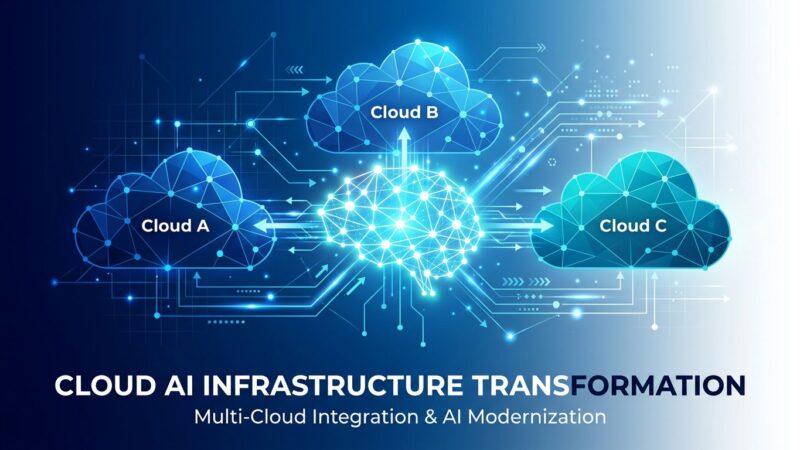 Abstract visualization of cloud AI infrastructure showing OpenAI breaking free from Microsoft exclusivity to join AWS Bedrock multi-cloud ecosystem