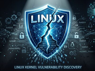 Linux kernel security vulnerability CVE-2026-31431 illustrated with cracked shield and binary code