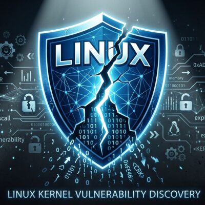 Linux kernel security vulnerability CVE-2026-31431 illustrated with cracked shield and binary code