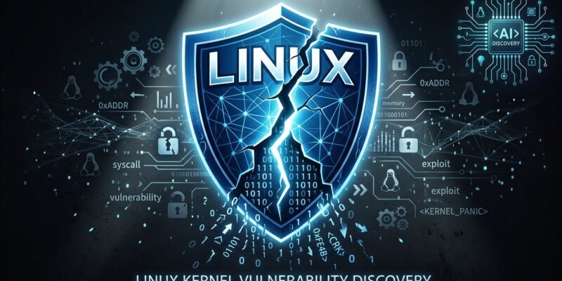 Linux kernel security vulnerability CVE-2026-31431 illustrated with cracked shield and binary code
