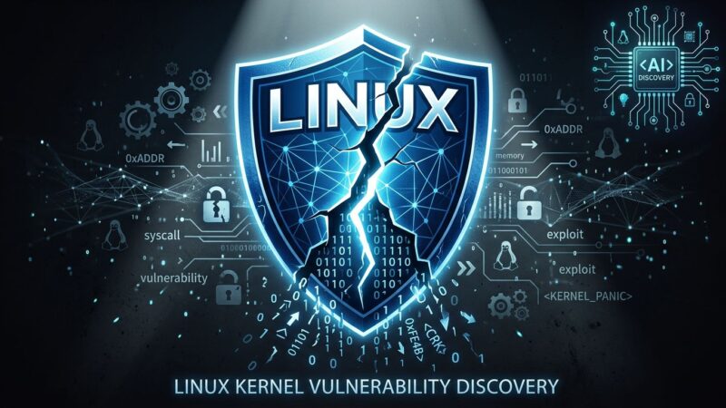 Linux kernel security vulnerability CVE-2026-31431 illustrated with cracked shield and binary code