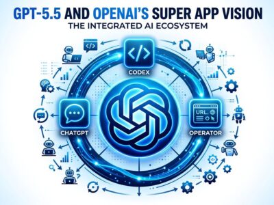OpenAI GPT-5.5 super app vision showing ChatGPT, Codex, and Operator unified platform with agentic AI capabilities