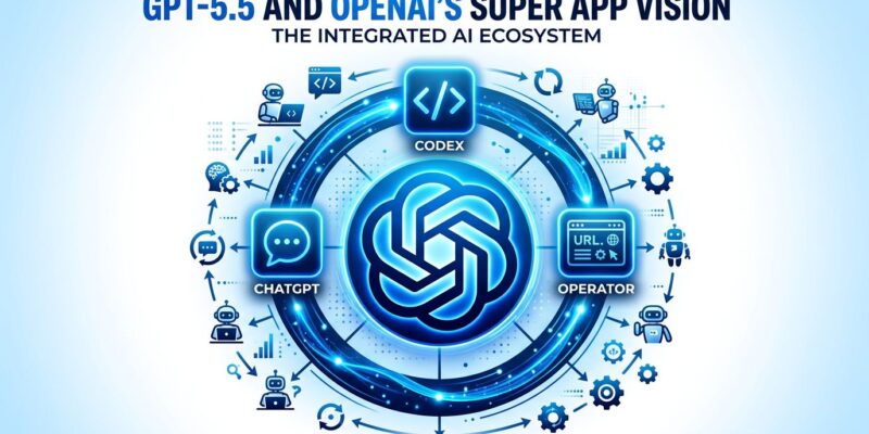 OpenAI GPT-5.5 super app vision showing ChatGPT, Codex, and Operator unified platform with agentic AI capabilities