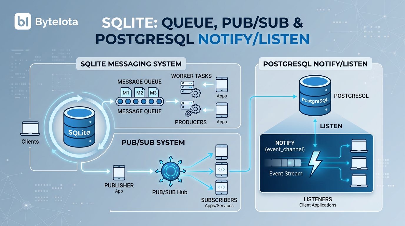 Honker: PostgreSQL NOTIFY/LISTEN for SQLite Pub/Sub Queues | byteiota