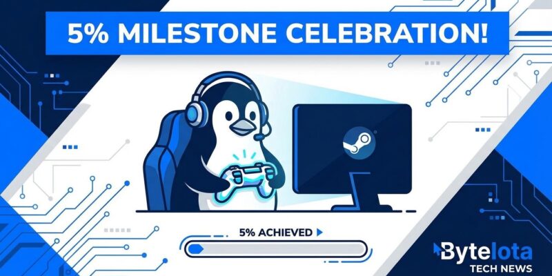 Linux gaming milestone showing 5.33% market share on Steam