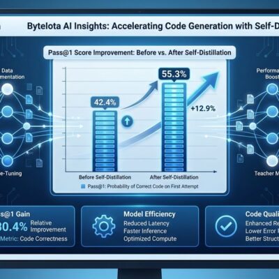 Data visualization showing AI code generation improvement from 42.4% to 55.3% using simple self-distillation