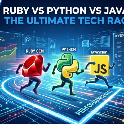 Programming language performance comparison showing Ruby, Python, JavaScript outperforming Rust in AI code generation