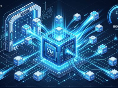 Isometric illustration of SmolVM portable VMs with fast boot visualization
