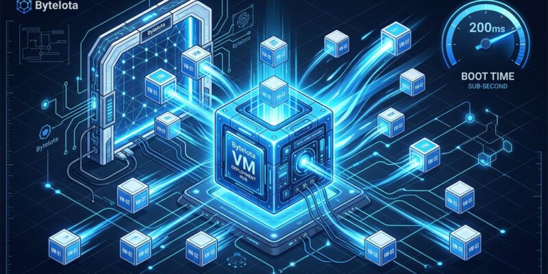 Isometric illustration of SmolVM portable VMs with fast boot visualization