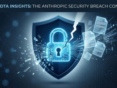 Digital padlock breaking apart with leaked data fragments representing Anthropic's Mythos AI model security breach