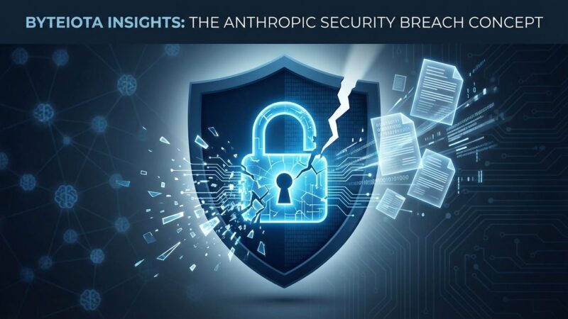 Digital padlock breaking apart with leaked data fragments representing Anthropic's Mythos AI model security breach