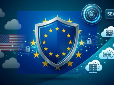 EU sovereign cloud announcement showing European flag with SEAL-3 sovereignty badge and data control transfer from US to EU providers