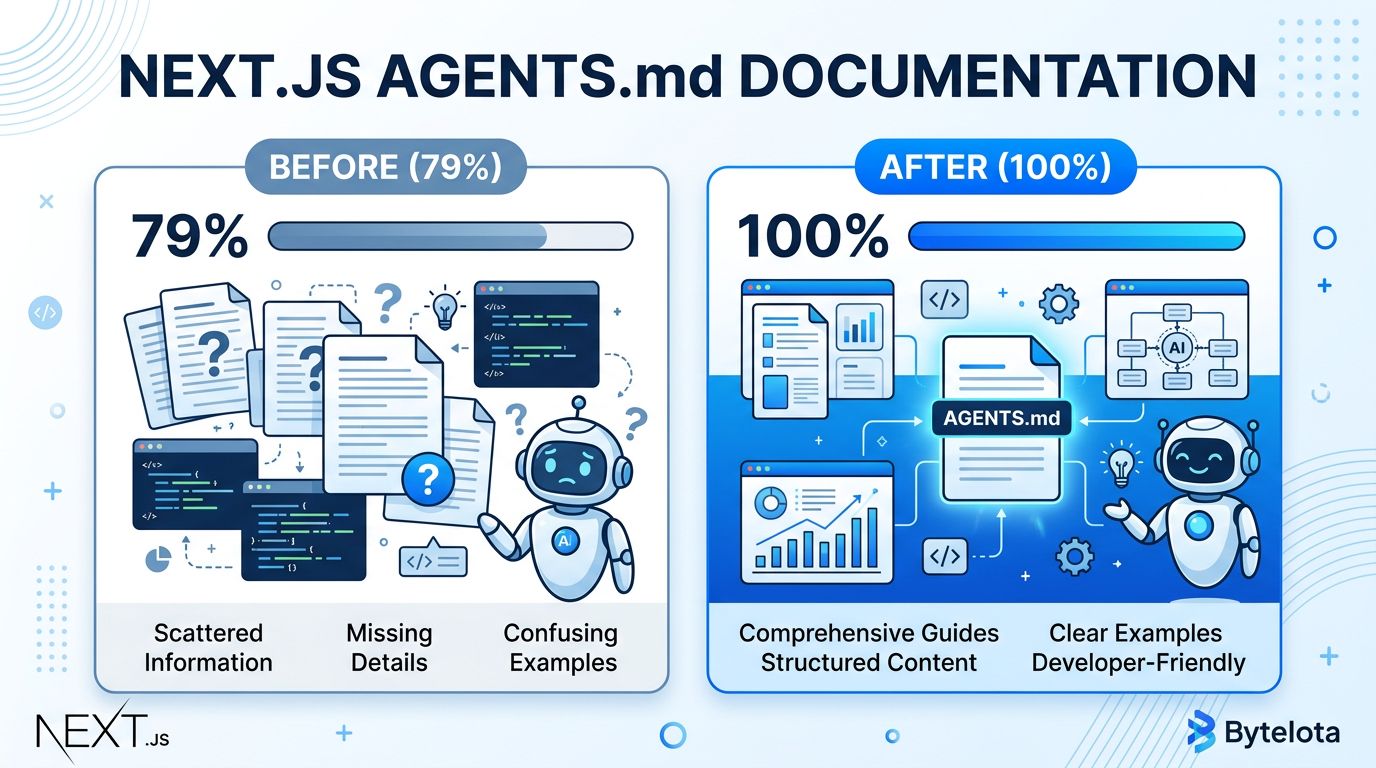 Next.js AGENTS.md Hits 100%: Beats Skills 21 Points | byteiota