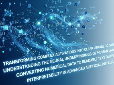 Abstract visualization of AI model activations transforming into human-readable text, representing Anthropic's Natural Language Autoencoders breakthrough