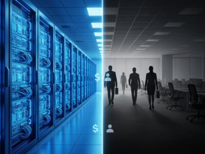 Split view GPU data center vs empty office