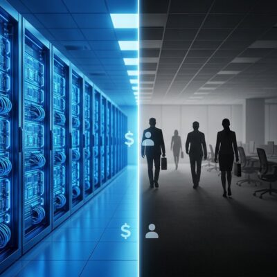 Split view GPU data center vs empty office