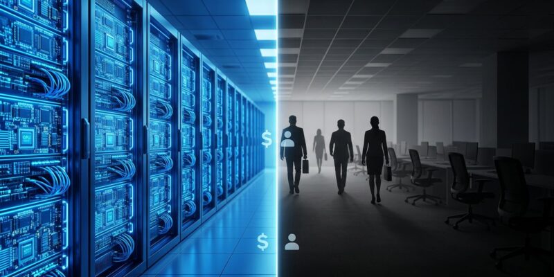 Split view GPU data center vs empty office