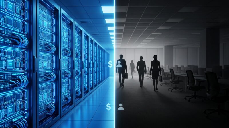 Split view GPU data center vs empty office