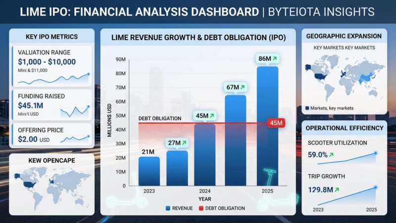 Data visualization showing Lime's 86M revenue growth contrasted with 45M debt crisis for IPO filing