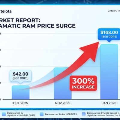 Data visualization showing RAM price surge from 00 to 00, representing 300% increase in DDR5 memory costs
