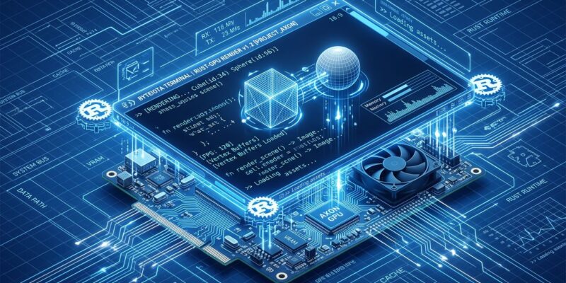 Isometric illustration of Ratty terminal emulator showing 3D graphics rendered inline with terminal text, GPU-accelerated architecture