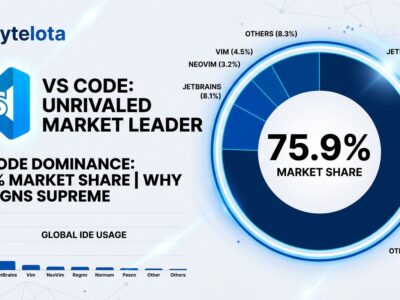 VS Code market dominance visualization showing 75.9% market share in the IDE market
