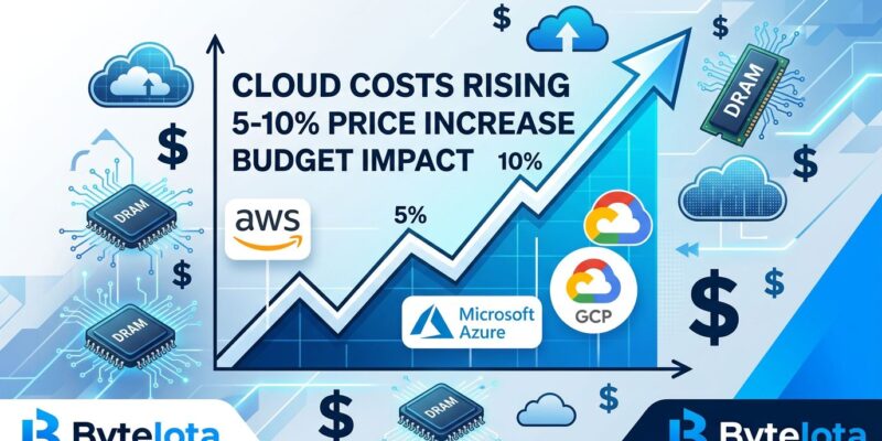 Cloud computing costs rising graph showing 5-10% price increases with AWS Azure GCP infrastructure symbols