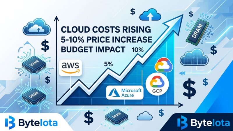 Cloud computing costs rising graph showing 5-10% price increases with AWS Azure GCP infrastructure symbols