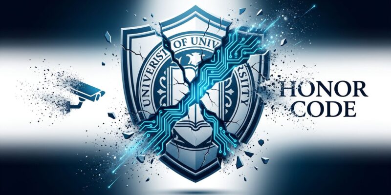 Princeton university seal breaking apart with AI patterns