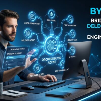Developer orchestrating AI agents showing the delegation gap in agentic coding 2026
