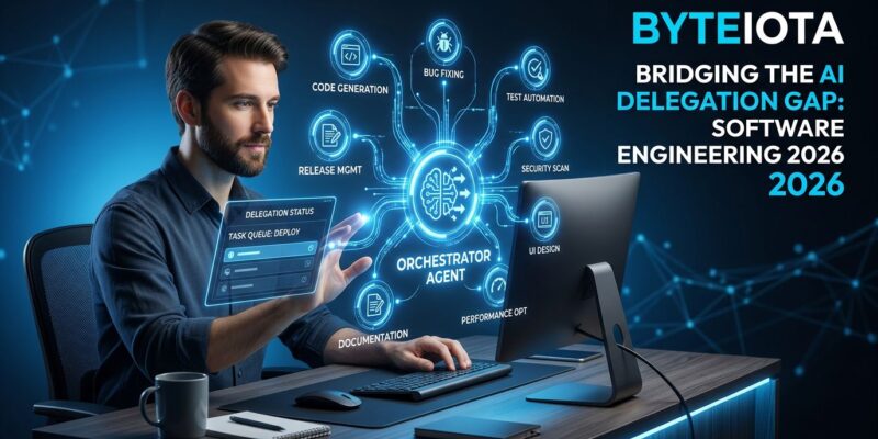 Developer orchestrating AI agents showing the delegation gap in agentic coding 2026