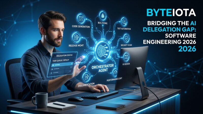 Developer orchestrating AI agents showing the delegation gap in agentic coding 2026
