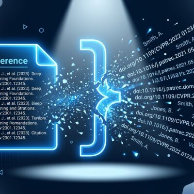 Academic citation document breaking apart into particles representing AI hallucinated references