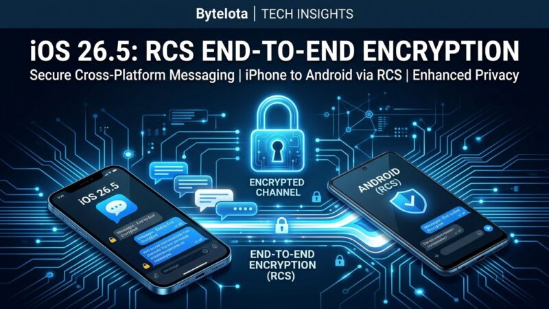 Smartphone with lock icon connecting iPhone and Android via encrypted RCS messaging channel