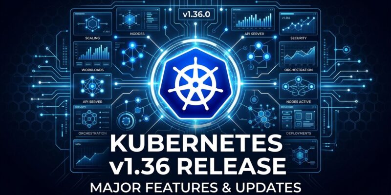 Kubernetes v1.36 Haru release - container orchestration control panel with blue circuit nodes and Kubernetes wheel logo