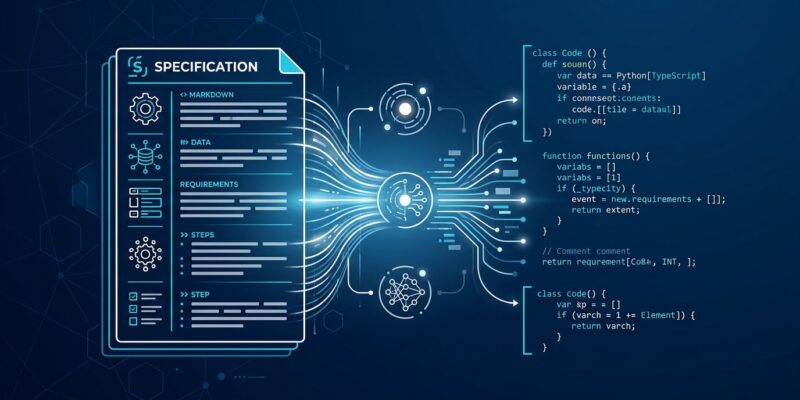 GitHub Spec Kit spec-driven development workflow showing specification flowing into AI agent code generation