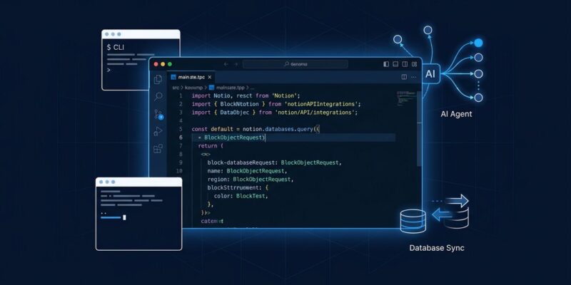 Notion Developer Platform showing Workers TypeScript runtime and External Agents API connecting Claude Code, Cursor, and Codex to workspace
