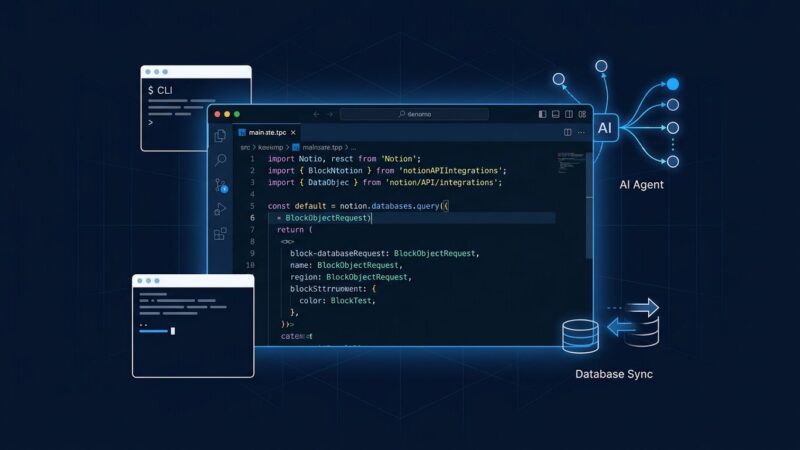 Notion Developer Platform showing Workers TypeScript runtime and External Agents API connecting Claude Code, Cursor, and Codex to workspace