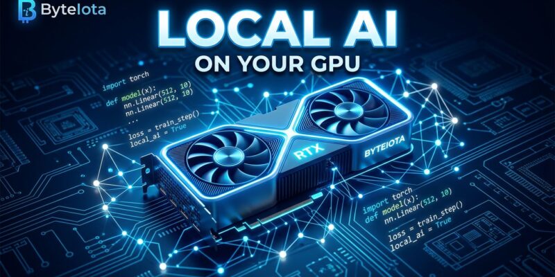GPU card with glowing circuit board patterns representing Qwen3-Coder-Next local AI coding agent deployment