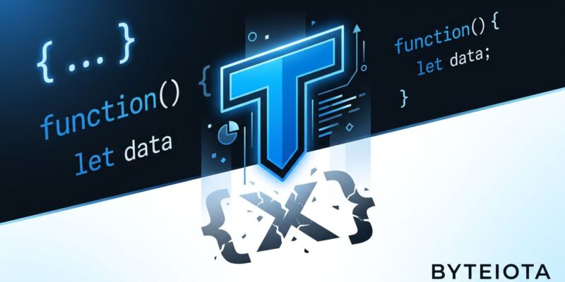 TypeScript logo rising above a broken custom DSL symbol, representing Wasp framework's migration from custom language to TypeScript