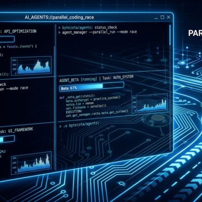 Grok Build terminal CLI coding agent interface showing parallel AI agents competing on code