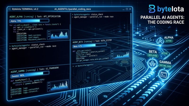 Grok Build terminal CLI coding agent interface showing parallel AI agents competing on code